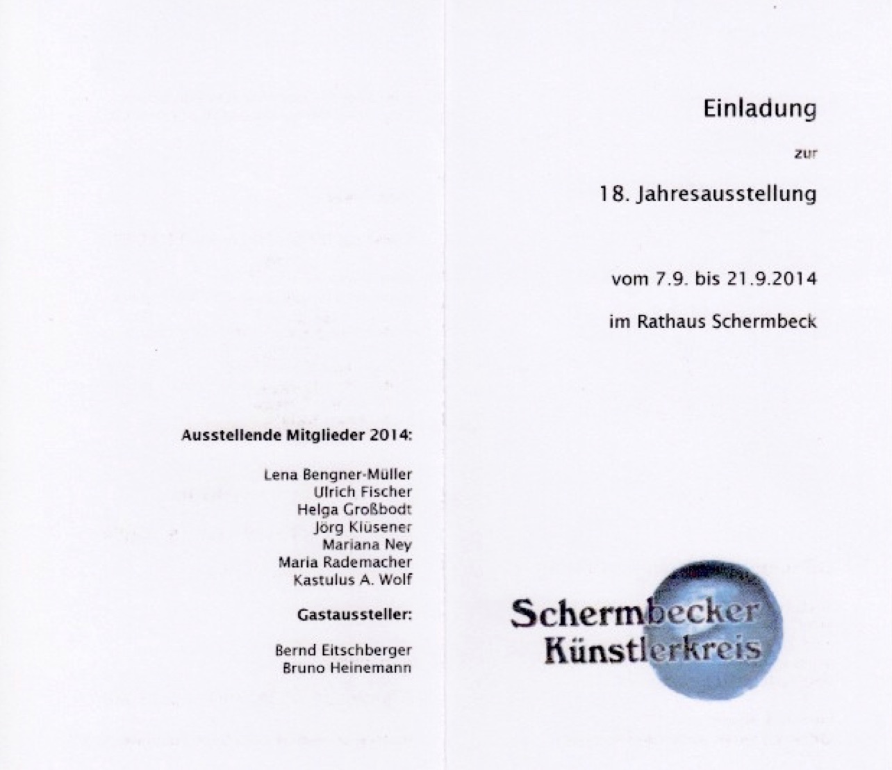 Ausstellung Schermbecker Künstlerkreis 2014 Flyer Seite 1 - fehlt