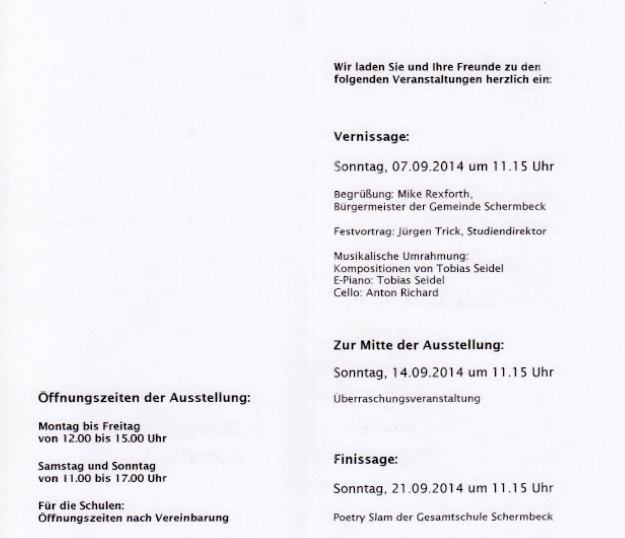 Ausstellung Schermbecker Künstlerkreis 2014 Flyer Seite 2 - fehlt